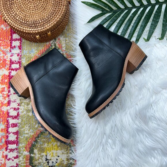 Patina Shoes - Patina Neutral Minimalist Black Heeled Leather Chelsea Ankle Boots Booties 7